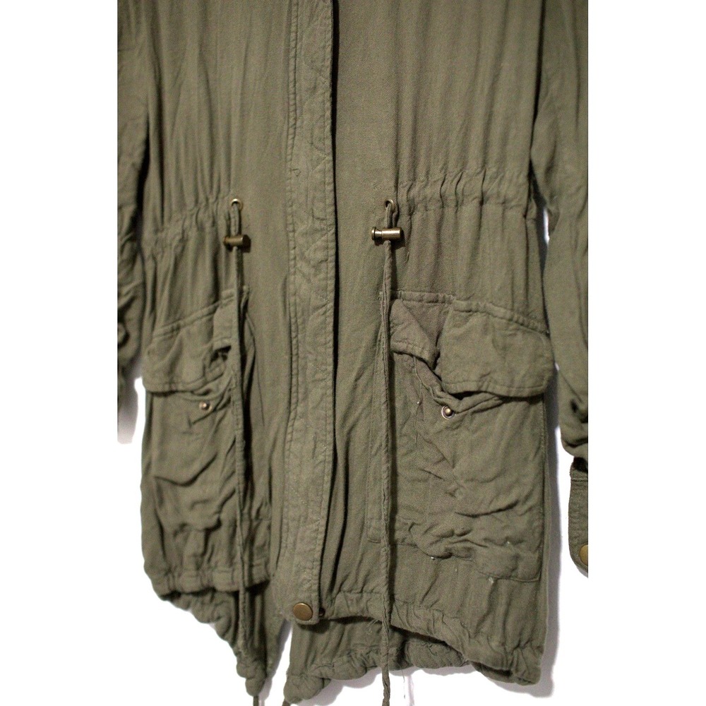 New Look Women Olive Green Utility Anorak Jacket Hooded Drawstring Waist Medium - Picture 3 of 6
